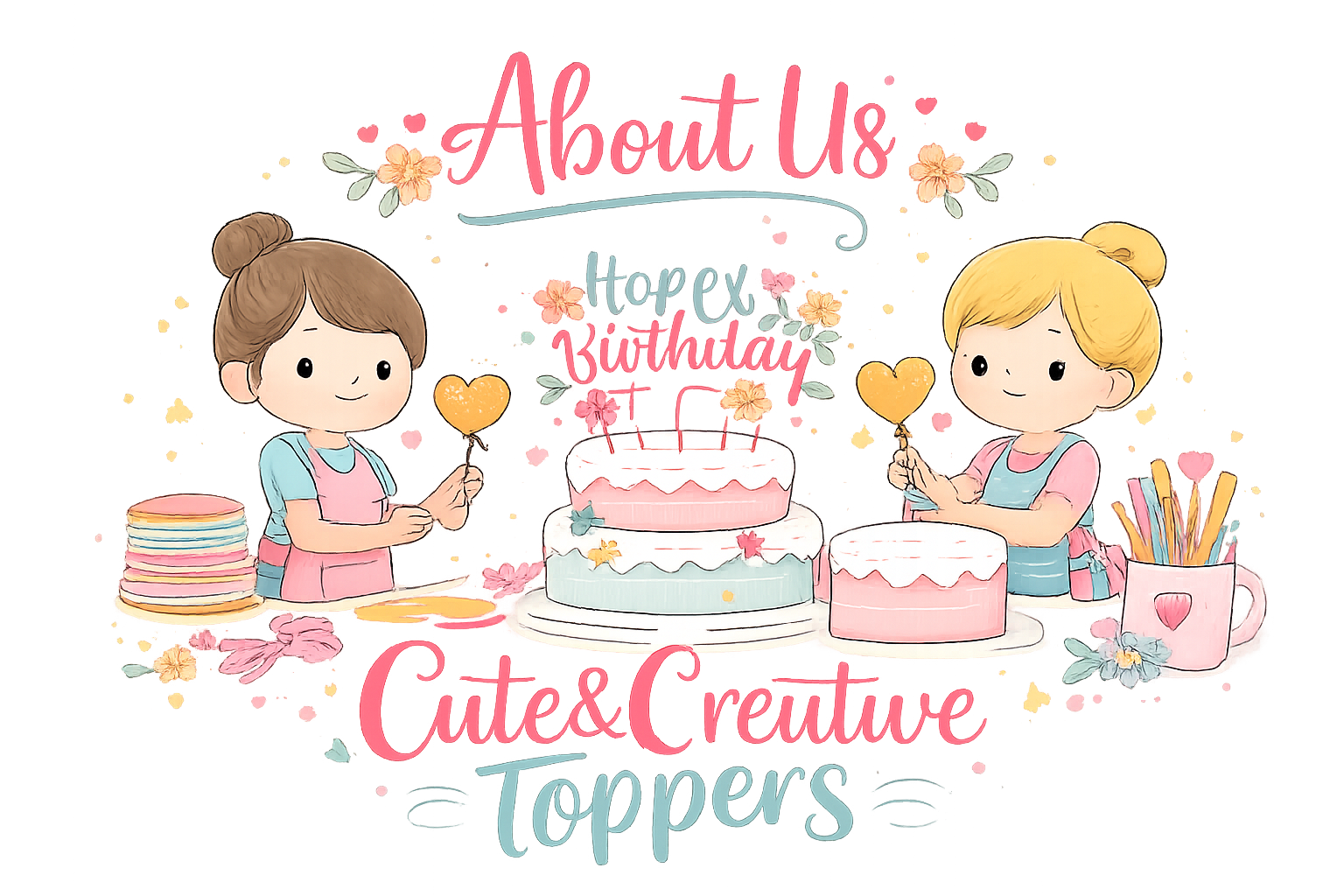 Owner of Cute & Creative Toppers holding branded celebration products